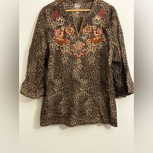 Chico's Embroidered leopard print top